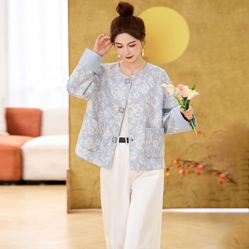 2022 Spring Women's Jacquard Round Neck Top - Chinese National Style HE5005