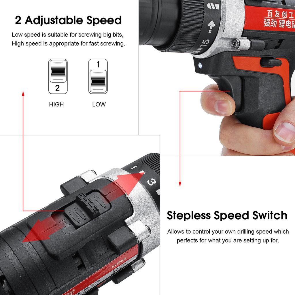 12V/24V Brushless Cordless Screwdriver Rechargeable Drill Power Tool Multi-function Electric Drill