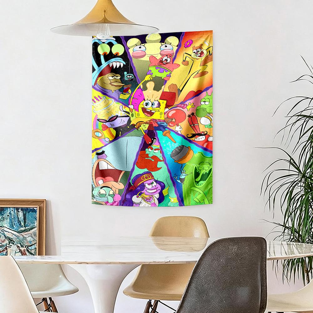 Spongebob Squarepants Wall Decor Tapestry Art For Pet Memorial Birthdaywedding Party Backdrop Family Gift