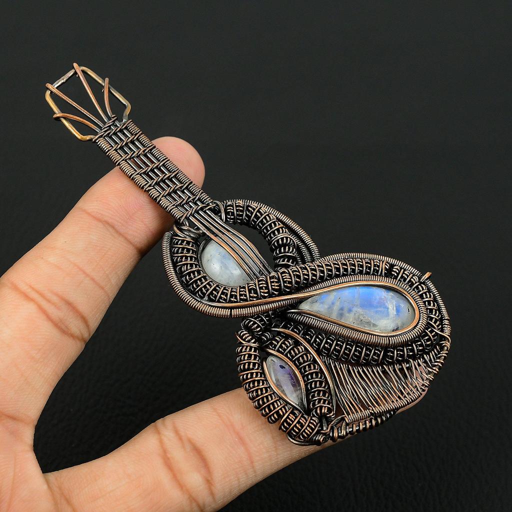 Rainbow Moonstone Pendant Gemstone Jewelry, 999 Copper Wire Wrapped Pendant, Handmade Beautiful Jewelry Pendant