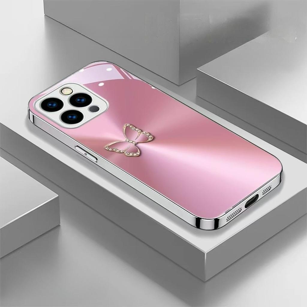 Luxury Rhinestone Golden Butterfly Metallic Gradient Phone Case for iPhone 17 16 15 14 13 12 11 Pro Max XS XR 7 8 Plus 16E