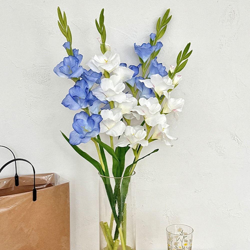 Creative Multicolor Gladiolus Artifiical Flower Silk Petal Green Leaves Simulation Flower Ornament Photo Props Faux Flower Gift