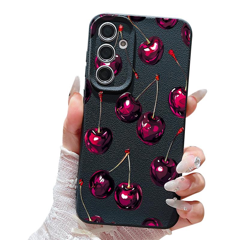 Retro Oil Painting Style Cherry Case For Samsung Galaxy S26 Ultra S25 Edge S24 Plus S23 S22 S21 FE A54 A15 A25 A35 A55 A16 A26 A36 A56 A17 A37 A57 5G