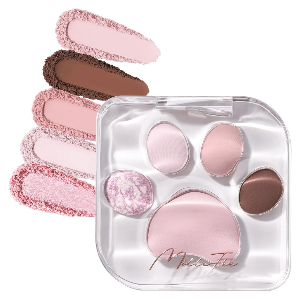 MilleFee Meow Paws Eyeshadow Palette Cat Eye Makeup Eyeshadow Cosmetics Glitter MilleFee Paw Palette (06 Omowaseburi) 5-Color