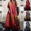 Fashion Plaid Dress Retro Ethnic Style Dress Print Loose Long Sleeve Big Swing Dress