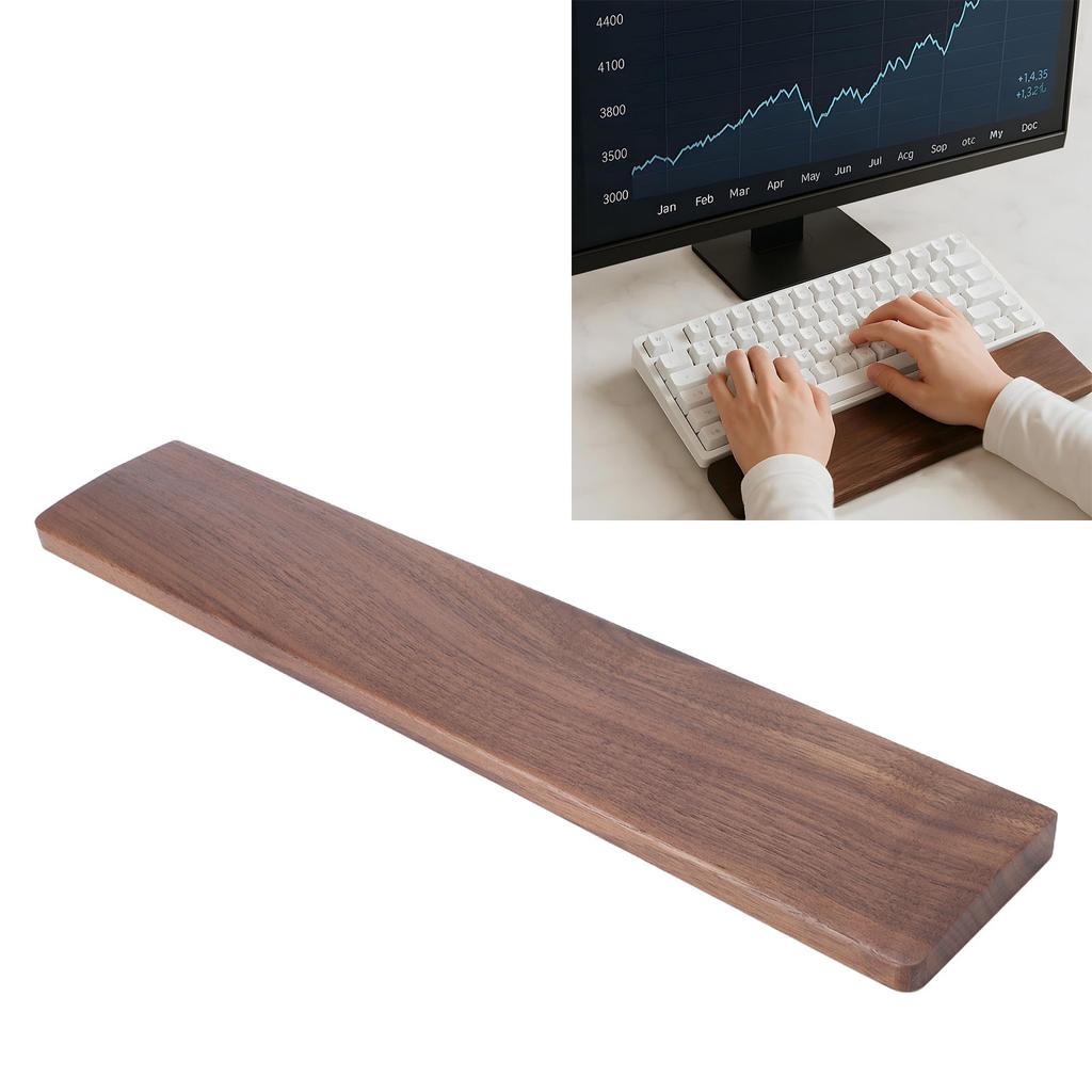 Walnut Wood Keyboard Wrist Rest for 104 Key Keyboards Ergonomic Palm Rest Anti Slip for Comfortable Typing Gaming Use 17.32cm