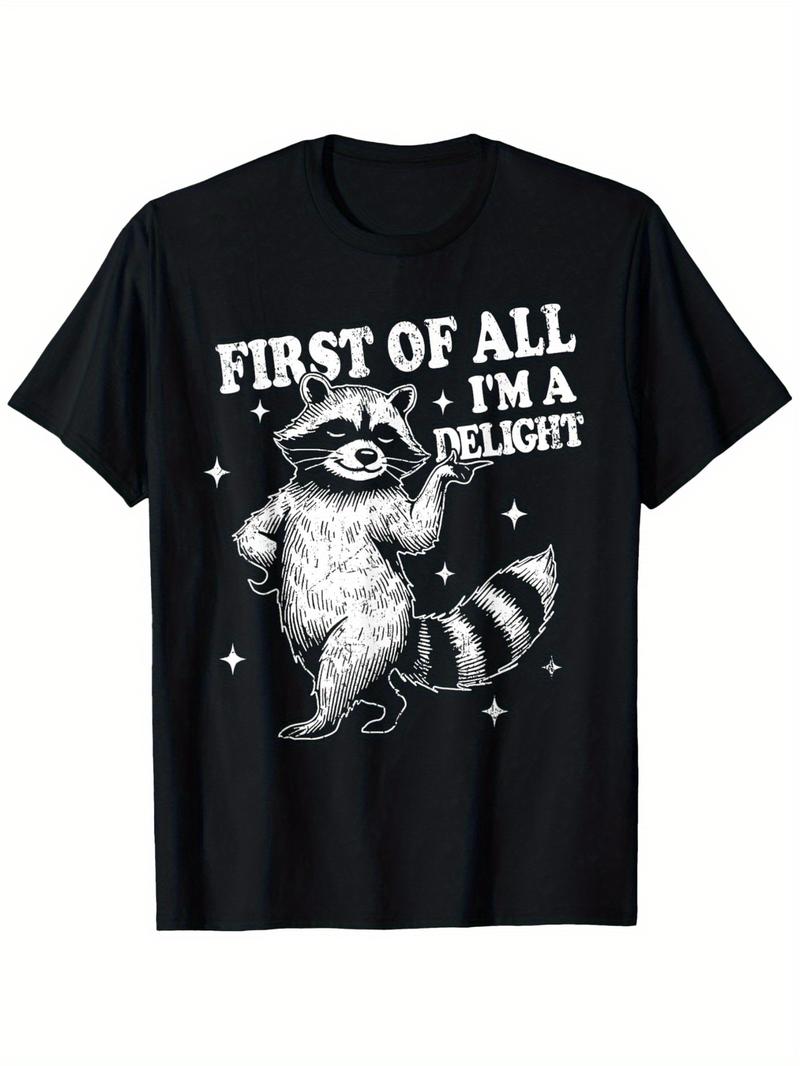 Vintage Graphic 100 Cotton TShirt Raccoon First Of All I M A Delight Summer M