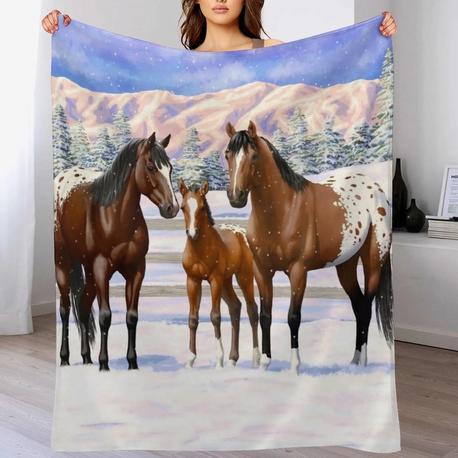 

Bay Appaloosa Quarter Horses In Winter Snow Throw Blanket Cozy Light Blanket for Travel Camping Picnic 102x76cm(40x30in)