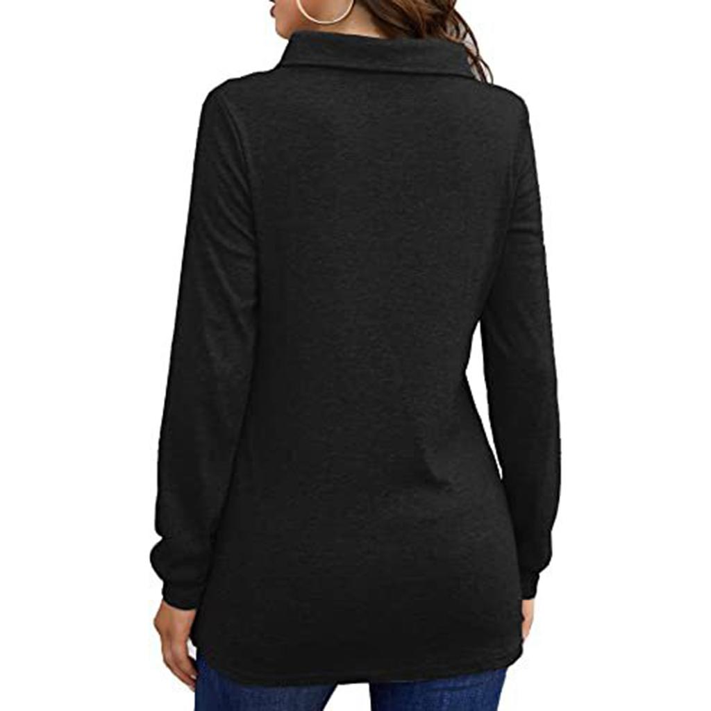 Women's Solid Color Button Long Sleeved T-shirt Loose Pullover Top
