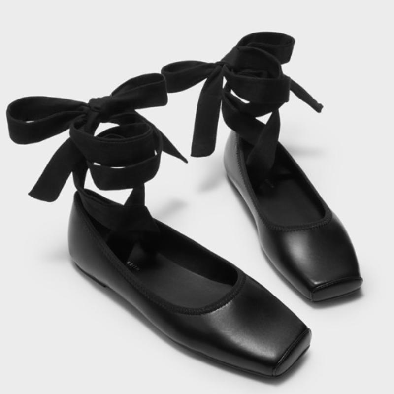 Fashion Soft Sole Ballet Shoes Cross Strapping Flat Heel Soft Sole Square Toe Single Shoes Women's French Temperament Color Contrast
