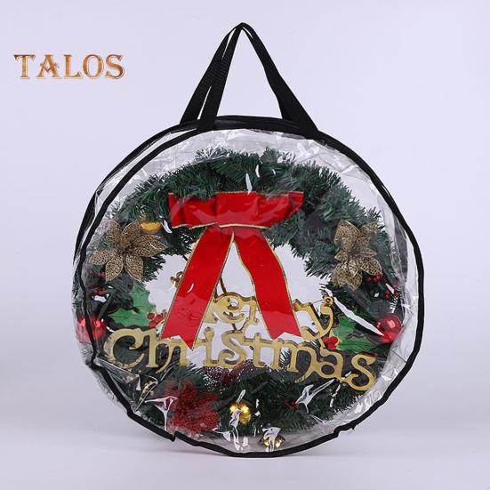 Geantă de depozitare coroană de Crăciun cu mâner Închidere cu fermoar Ghirlande transparente de mare capacitate Mini copaci Organizator rezistent la praf