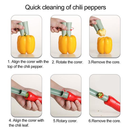 Narzędzie do usuwania rdzenia pieprzu ostre ząbkowane 2 w 1 antypoślizgowe ergonomiczne oszczędzające pracę Heavy Duty Chili Jalapeno narzędzie do usuwania rdzenia gadżety kuchenne