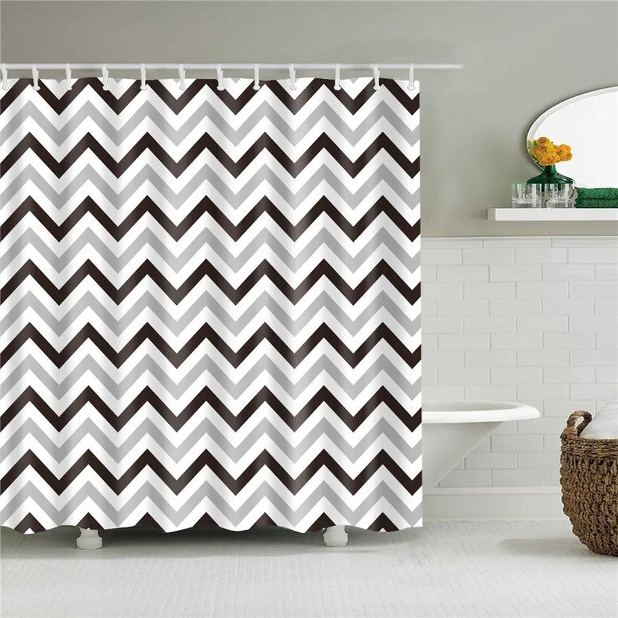 Black and White Shower Curtain Geometric Pattern Waterproof Polyester Home Decor Bath Curtains with Hooks Bathroom Accessories