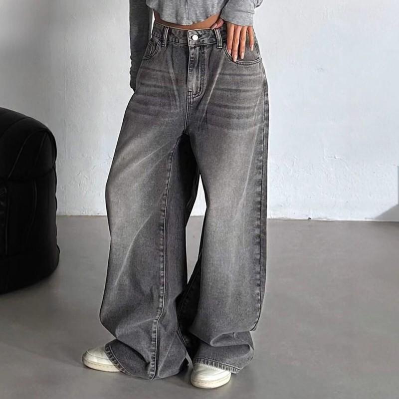 Womens High-Waisted Wide-Leg Straight Jeans Loose Fit Casual Denim Pants Streetwear Style 2025
