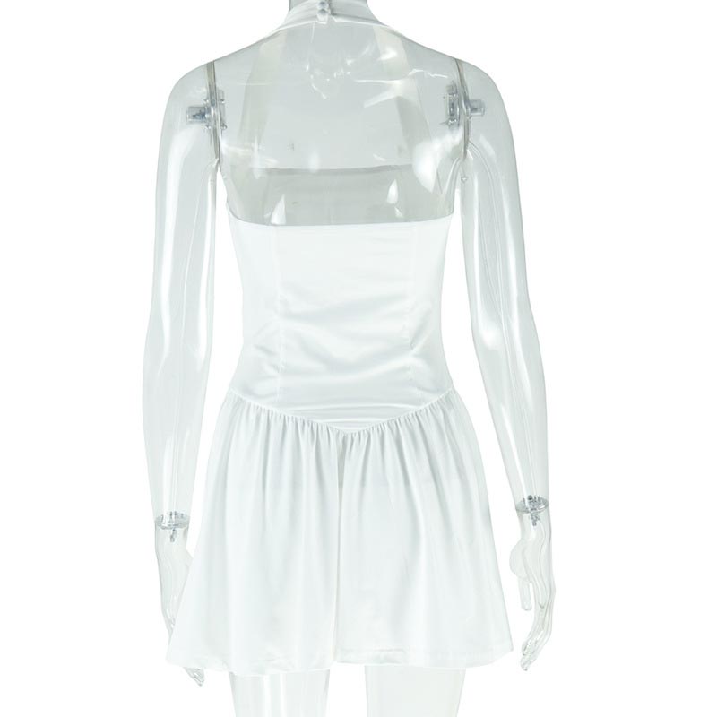 Elegantes einfarbiges Neckholder-Mini-Kleid Damen Hipster Sexy Wickelbrust Rückenfrei Skinny A-Linien-Kleider 2025 Sommer Party Clubwear