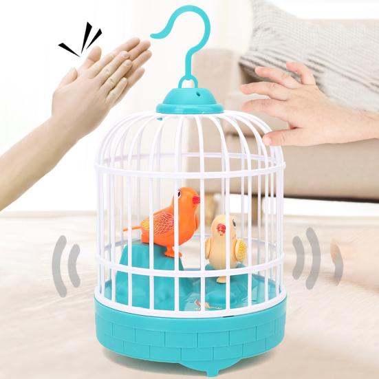 Kids Birdcage Toy with Sound Light Flapping Wings Detachable Hook Voice Control Funny Toddlers Educational Simulated Bird Model Toy Boys Girls Gift