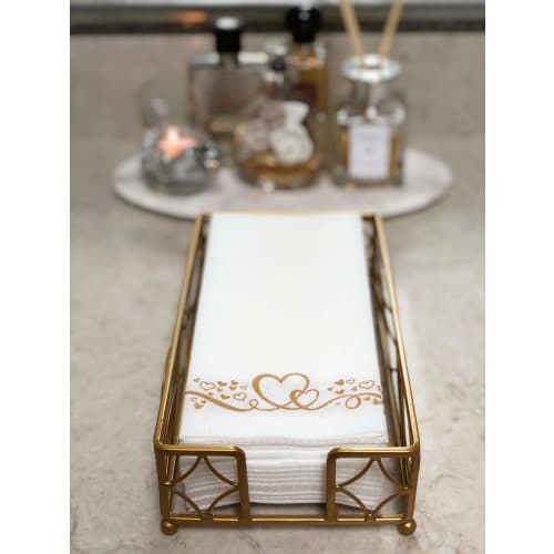 Chez JuJu Antique Gold Elegant and Sturdy Guest Napkin Holder | Premium Disposable Paper Hand Towel Storage Tray Caddy | Classic Brass Vintage Bronze