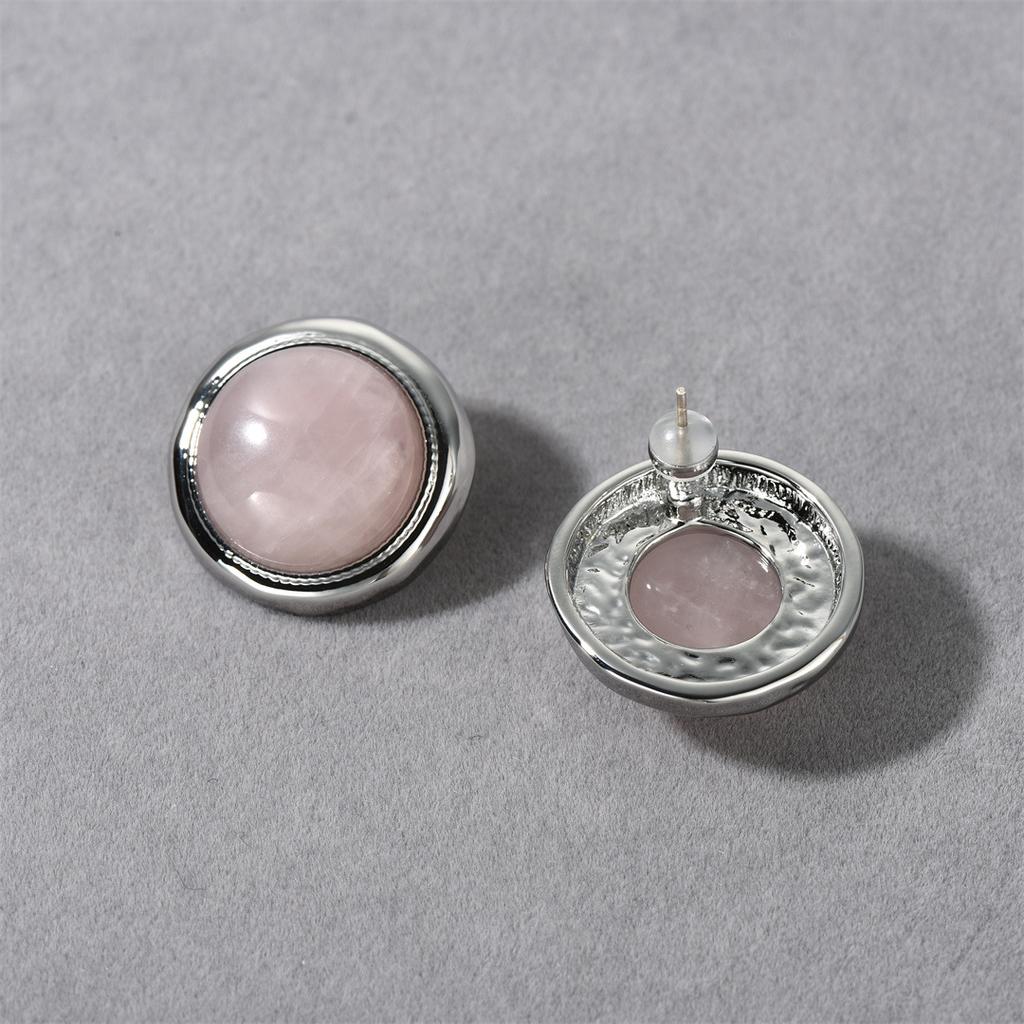 Spring And Summer Inlaid Natural Powder Spar Earrings, Simple Retro Versatile High-End Temperament Earrings, Earrings.