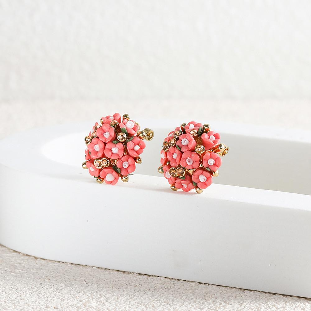 Stylish And Creative Alloy Flower Stud Earrings For Women Trendy Pink Floral Design