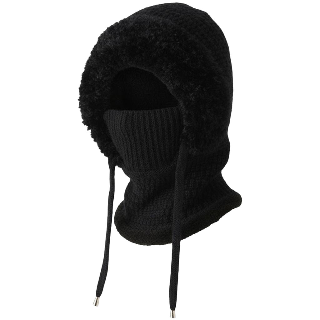 Women Fleece Lined Knit Hat Set with Scarf and Mask Women 3 in 1 Windproof Beanie Hat Hooded Skull Cap Cold Weather Protection