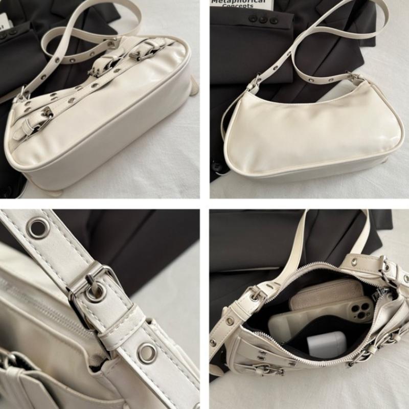 Y2k Retro Rivet Simple Women Shoulder Bag Solid Color Commuter Cool Hot Girls Pu Handbags Casual Ladies Underarm Crossbody Bags