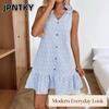 JPNTKY Women's Fashion Summer Spring Solid Color Print V-Neck Sleeveless Casual Dresses