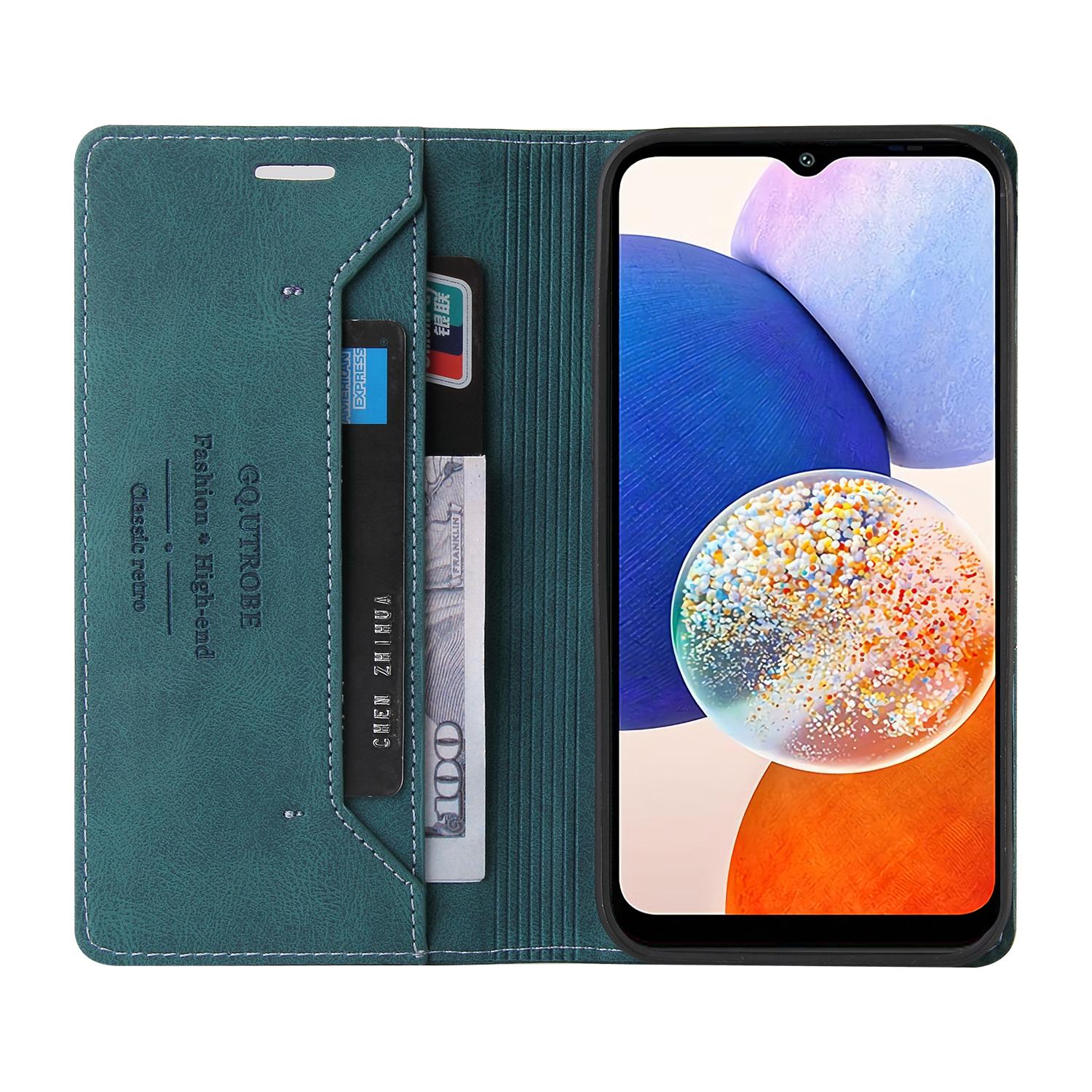 

GQ.UTROBE 008 Series For Samsung Galaxy A14 5G/A14 4G RFID Blocking Skin-touch Feeling Full Coverage PU Leather Stand Wallet Phone Case Coffee