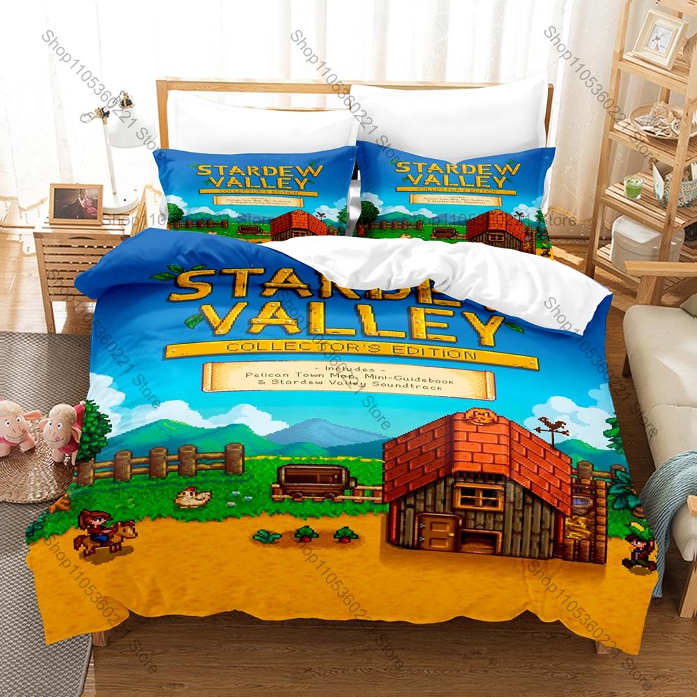Stardew Valley 3PCS Bedding Set, Duvet Cover + 2 Pillowcases, Farm Game Print Soft Microfiber for Gaming Fans