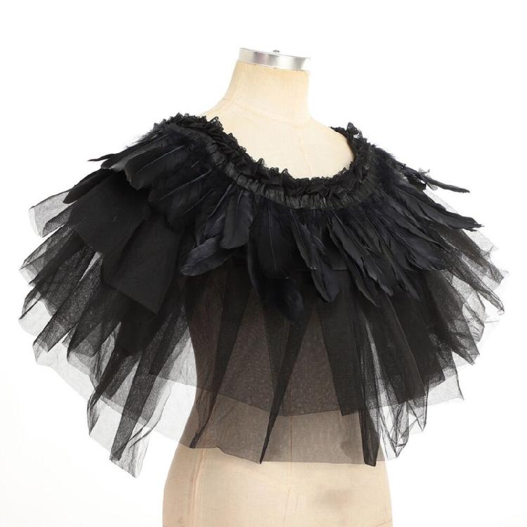 Multilayer Lace Feather Shawl Costume Props Collar Shoulder Wrap for Cosplay Party Carnival and Theme Party Dressingup