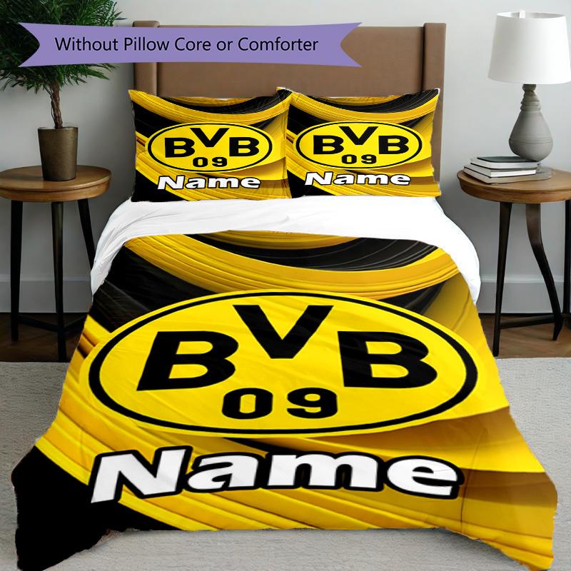 3pcs Duvet Cover Set (1*Duvet Cover + 2*Pillowcase, Without Core), Custom Name Borussia Dortmund Pattern Bedding Set, Home Bedroom Decor Gift