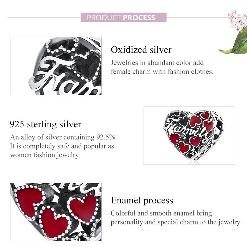 WOSTU 925 Sterling Silver Warm Family Klasické kouzelné korálky ve tvaru srdce pro ženy jako dárek k festivalu