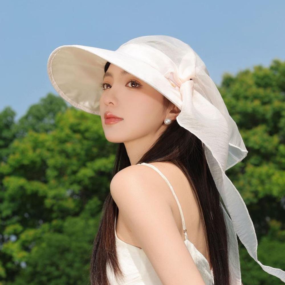 1pc Women's Wide Brim Sun Hats,outdoor Solar Neck Protection Beach Bucket Hats,Foldable Ponytail Travel Panama Caps for Beach