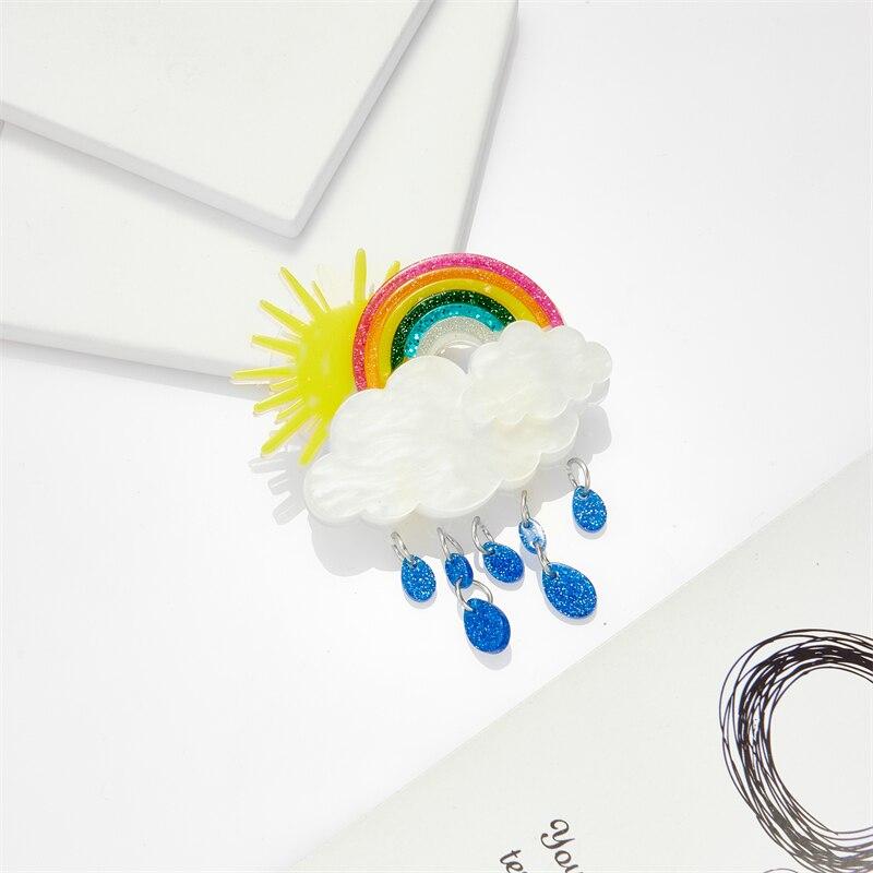 Blucome 2023 New Fashion Acrylic Rainbow White Cloud Pendant Brooch Ladies Exaggerated Cartoon Cute Badge Lapel Brooch Jewelry