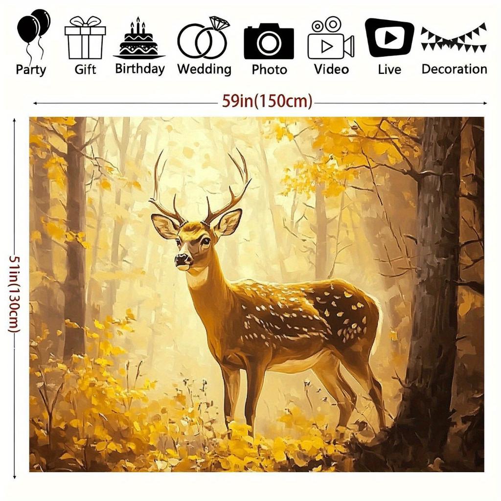 1pc Large Realistic Golden Brown Stag Forest Tapestry Elegant BeigeGolden Foliage Wall Hanging for Fall Parties Weddings