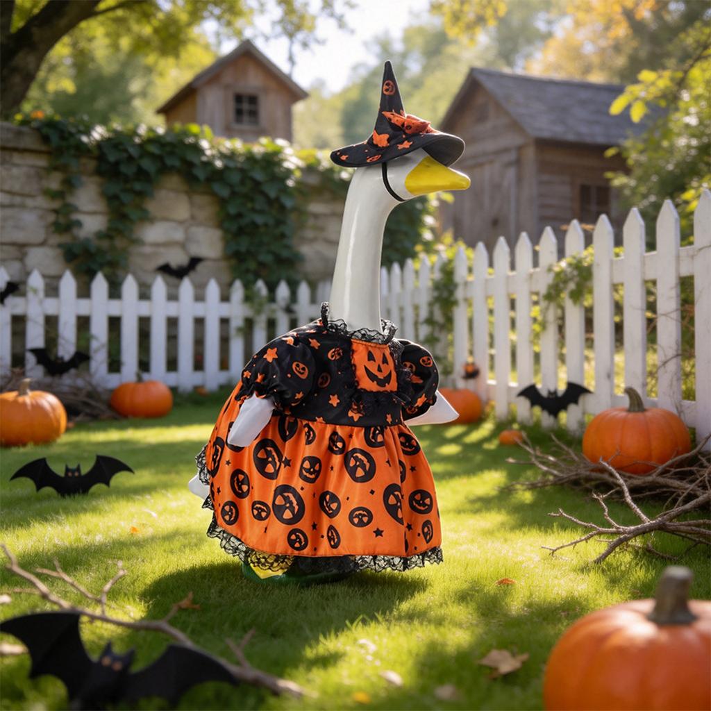 Halloween Porch Goose Costume Dress with Hat Festive Yard Decoration Outfit Suitable for Large Outdoor Goose or Bird Holiday Display