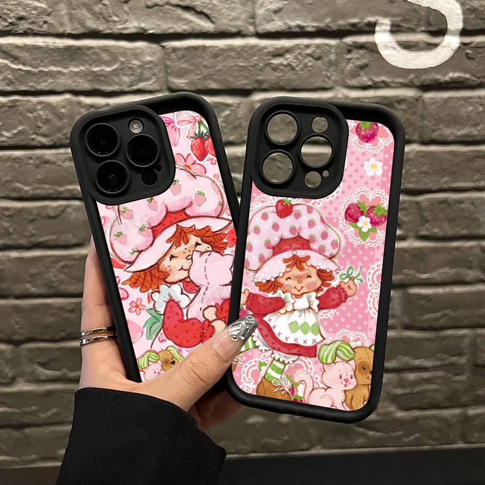Animated S-Strawberry S-Shortcake Silicone Soft Phone Case For IPhone 17 16 14 13 12 11 15 Pro Max Plus Air Cover