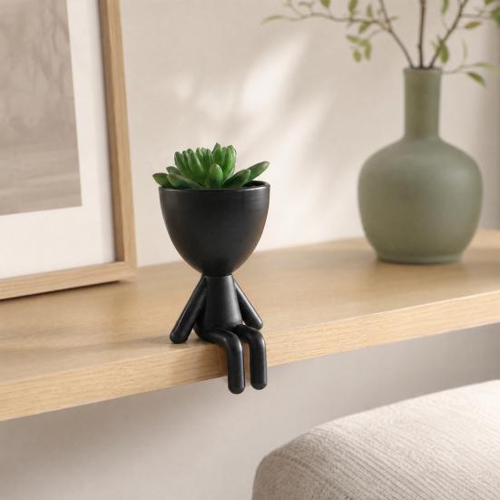 3D Printed Sitting Human Figure Succulents Planter, 2-in-1 Desktop Pot & Decor Ornament, Matte Finish One-Piece Craft, Compact Size for Small Green