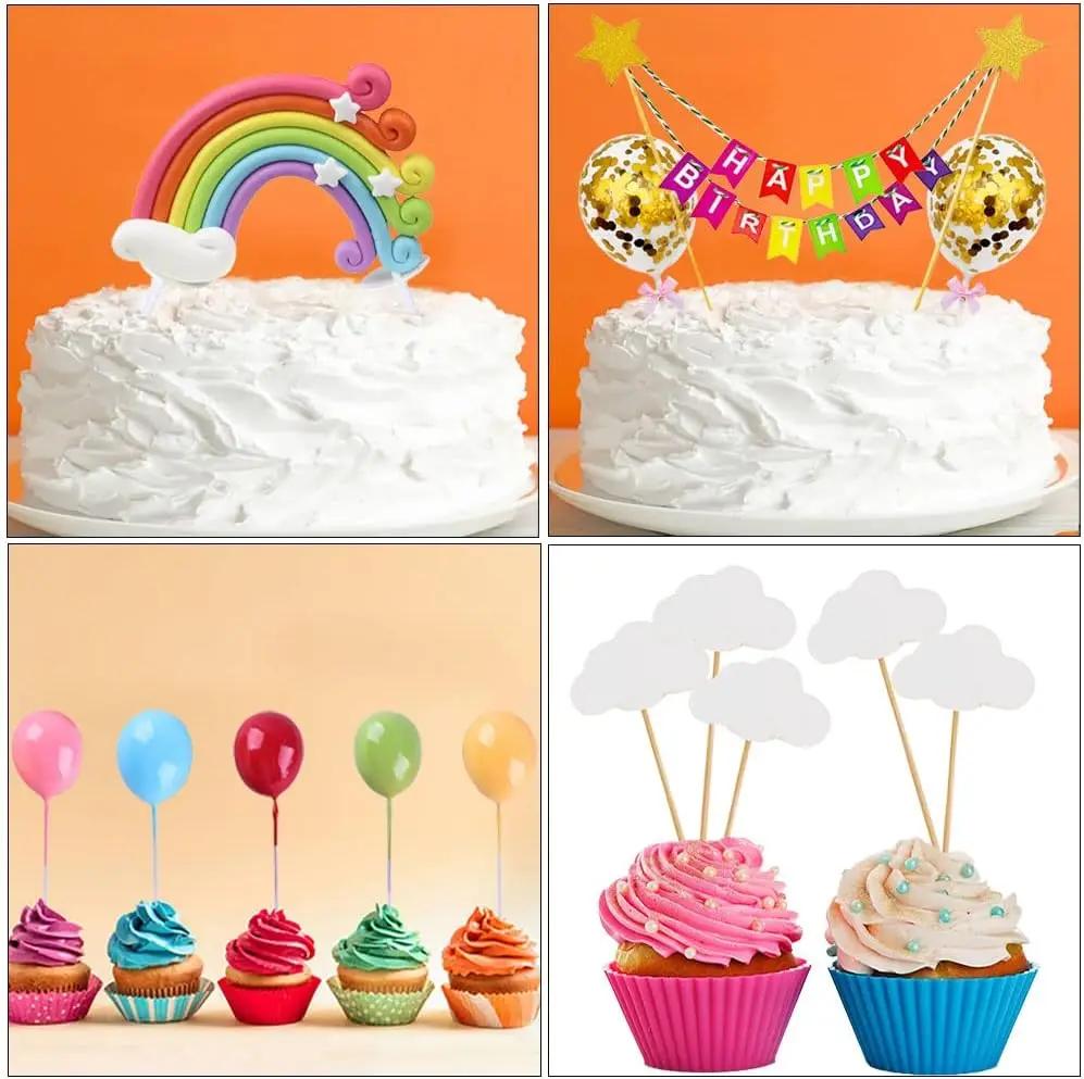 Happy Birthday Banner Topper Handmade Cupcake Topper Including Colorful Rainbow Clouds Balloon Stars Picks Party Decoration