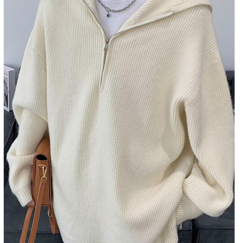 Men s Trendy 2025 Half-Zip Hooded Knit Sweater – Simple & Versatile Fashion Design XL