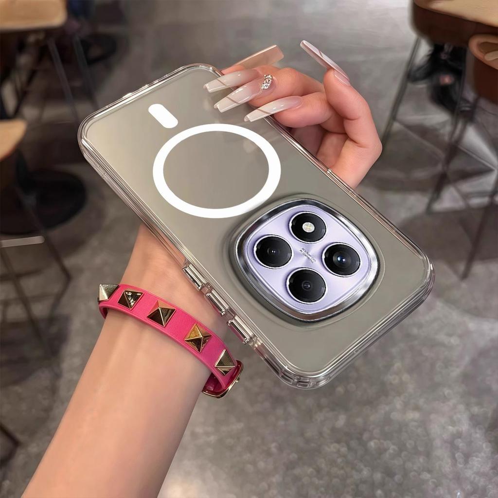 Case for Xiaomi Redmi Note 14 Pro 5G,Pro 4G,POCO X7 5G Minimal Semi-Transparent Magnetic Casing Raised Electroplated Lens Bezel Anti-Slip