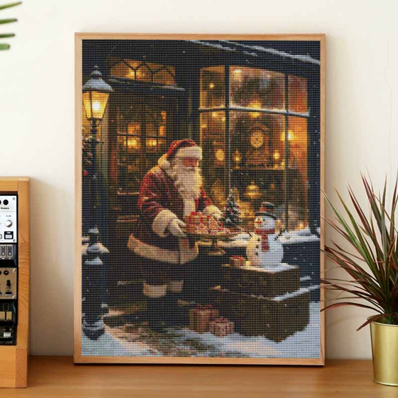 Full Drill Diamond Art Kit Santa Christmas DIY Rhinestone Painting Canvas Creative Handmade Gift for Dog Lovers Holiday Home Decoration