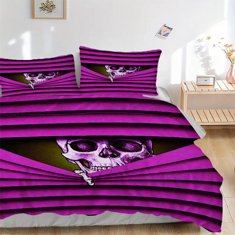 3PCs Skull, Bone Design Cover Set, Breathable Fabric, Machine Washable (1 Duvet Cover + 2 Pillowcases) (Without Quilt) yy250911059