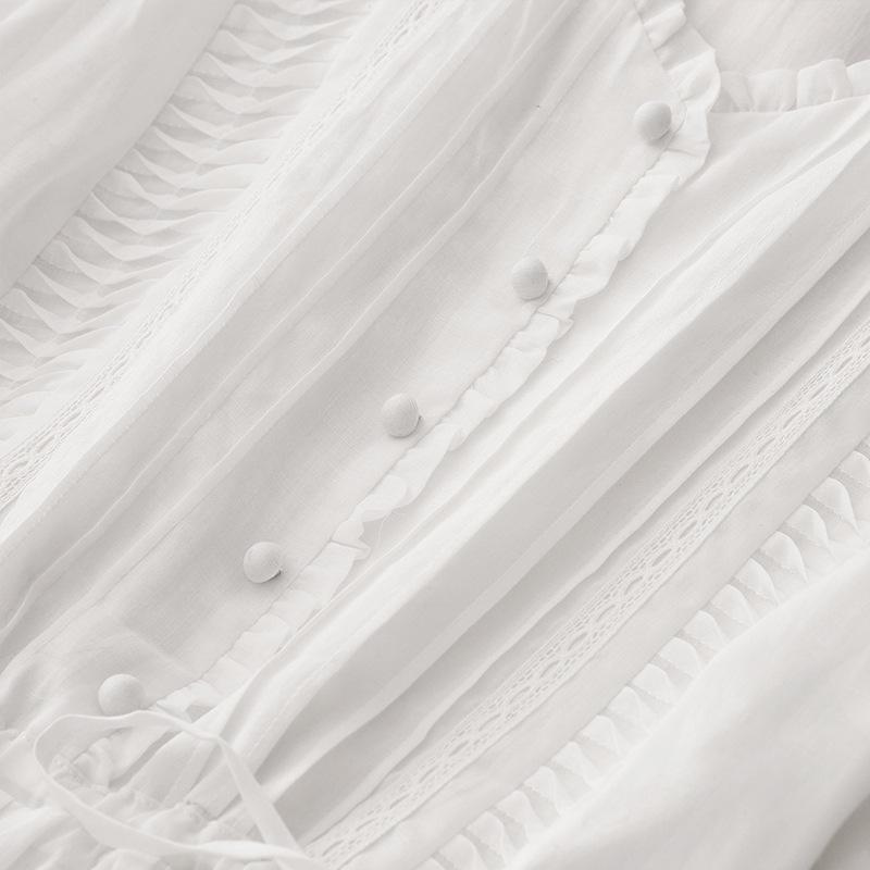 Lockeres einfarbiges Baumwoll-Leinen-Maxikleid mit weitem Schwingrock Damen Sommer Neu Urlaubsstil V-Ausschnitt Dreiviertelärm Temperamentkleid