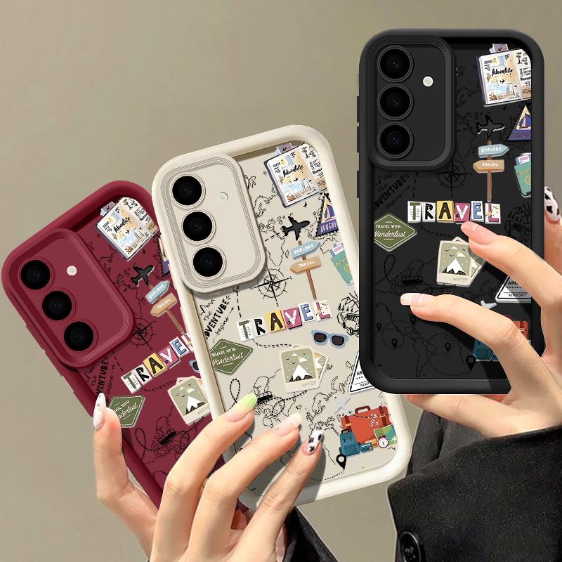 Travel Map Pattern Case For Samsung Galaxy A17 A56 A36 A26 A55 A16 A15 A14 A54 5G S25 FE S25 Edge S24 S22 S23 Ultra Phone Cover