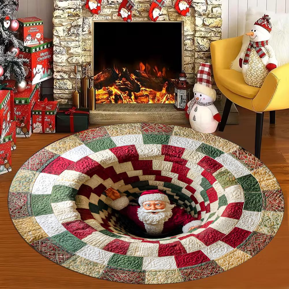 16inches Christmas 3D Rugs Round Rugs Non-Slip Xmas Optical Illusion Rug Carpet Soft Mat