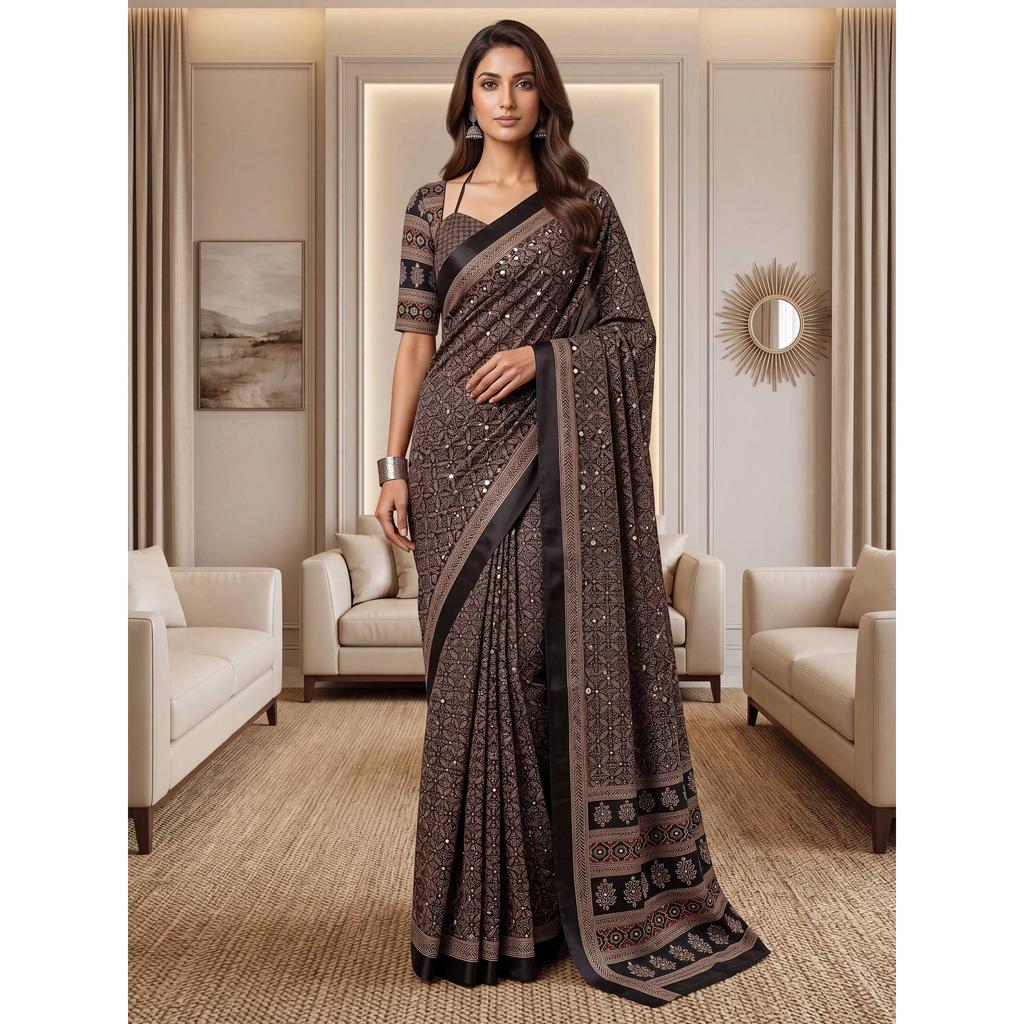 New Launch Ajrak Print Designer Saree Collection