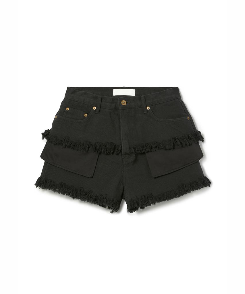 SIO Exposed Pocket Layered Denim Shorts_Black