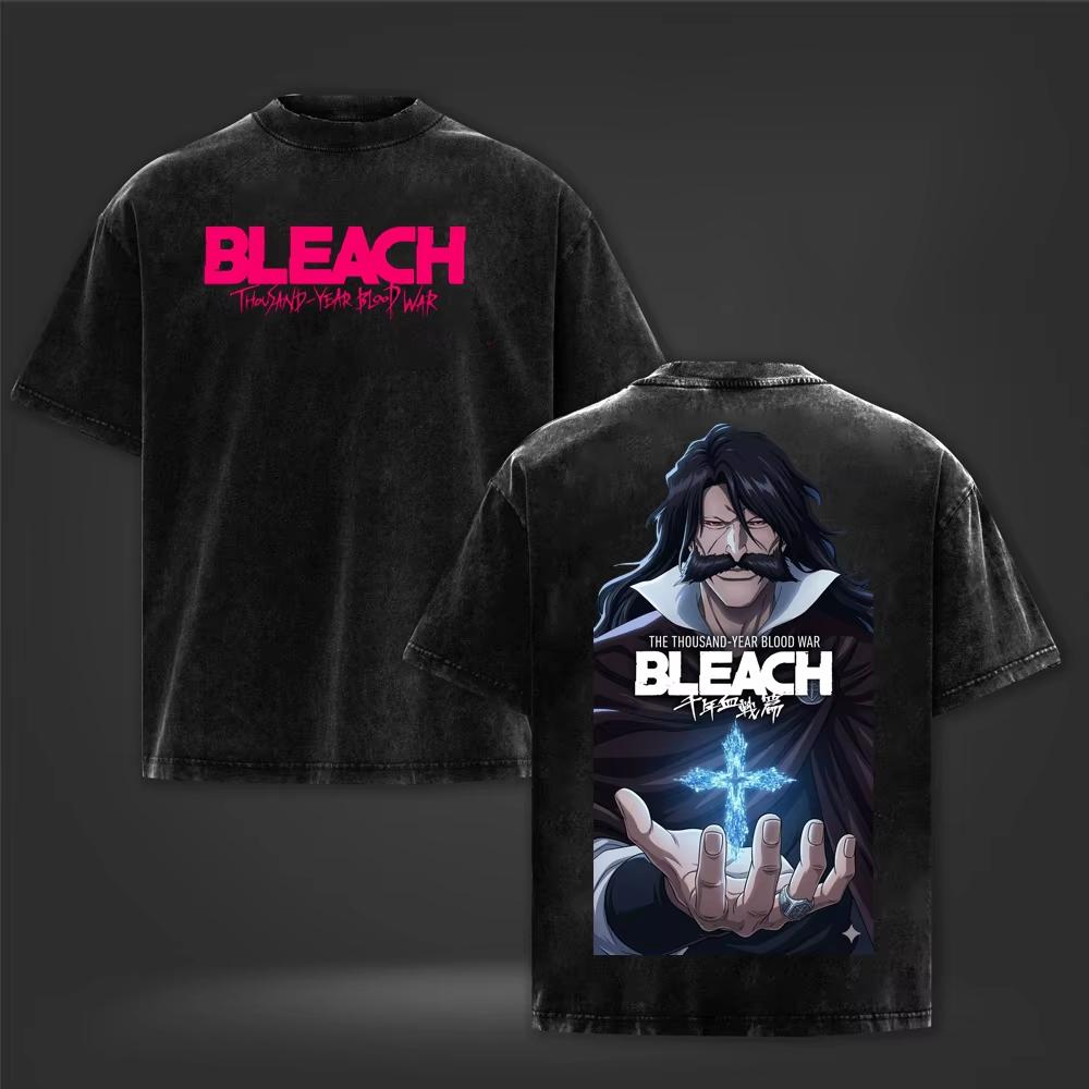2026 Summer Bleach Anime Printed Washed T Shirt Y2k Unisex Gothic Hip Hop Punk Tshirt Retro Vintage Graphic Oversized T Shirt