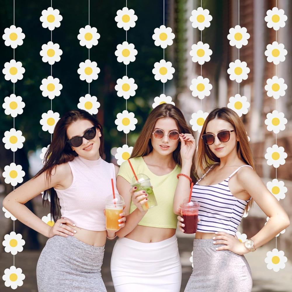 5pcs Daisy Boho Party Garlands Decorations Groovy Daisy Paper Garlands White Flower Hanging Garland Banner Hippie Flower Cutouts