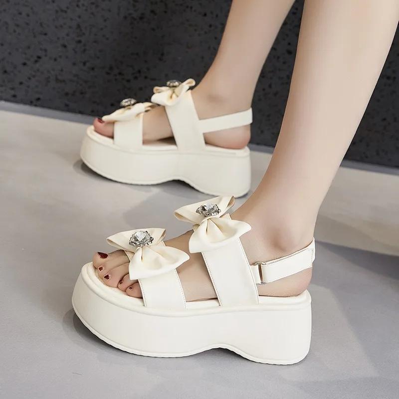 7cm New Summer Women Sandals Microfiber PU Lady Elastic Chunky Heel Fashion Hot Sale Platform Wedge Mujer Comfy Hook Shoes